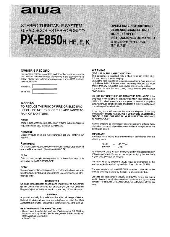 Mode d'emploi AIWA PX-E850HE