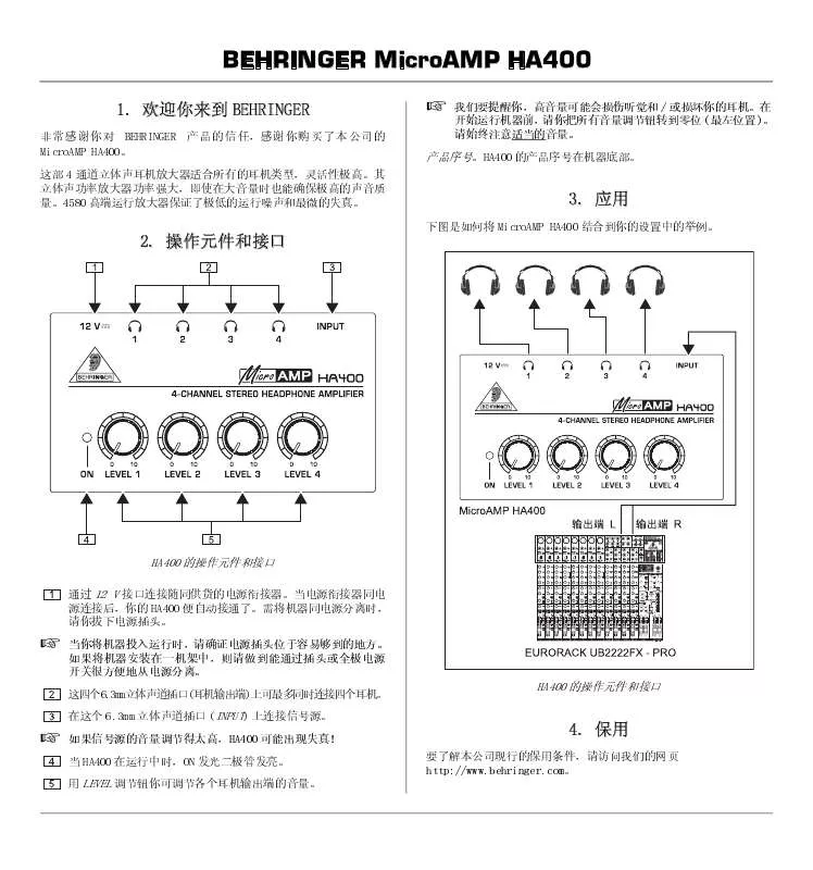 Mode d'emploi BEHRINGER HA400