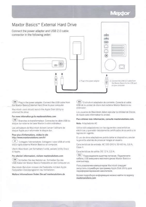 Mode d'emploi MAXTOR BASICS EXTERNAL DESKTOP HARD DIVE 1TB